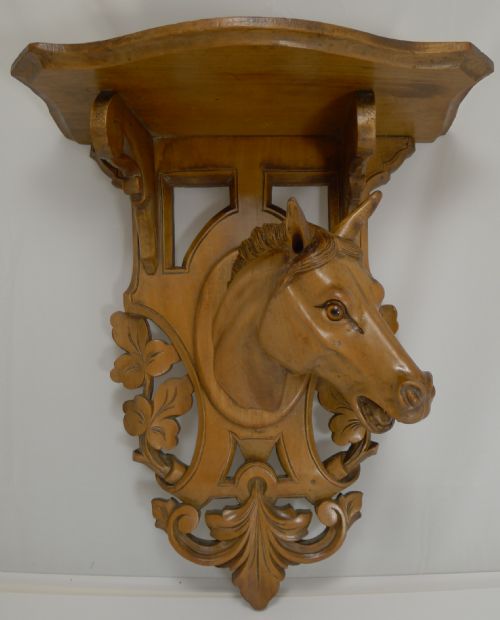 Handsome Hand Carved Horse / Equestrian Fruitwood Wall Bracket C.1890