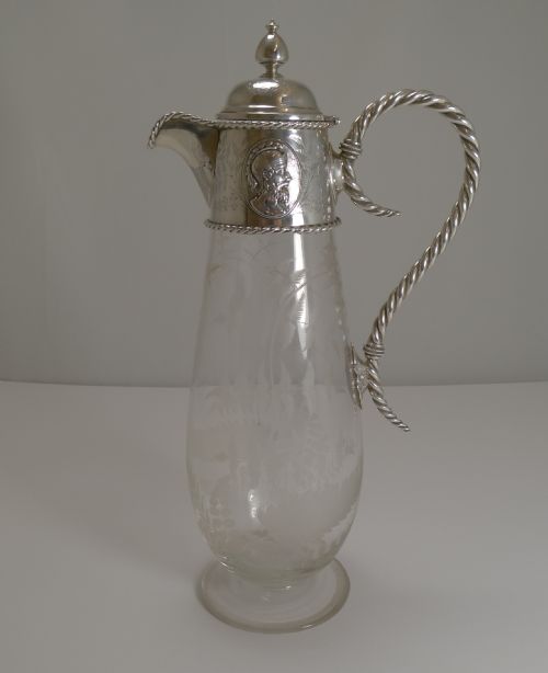 Antique English Fern Engraved Claret Jug C.1890 - Silver Plate