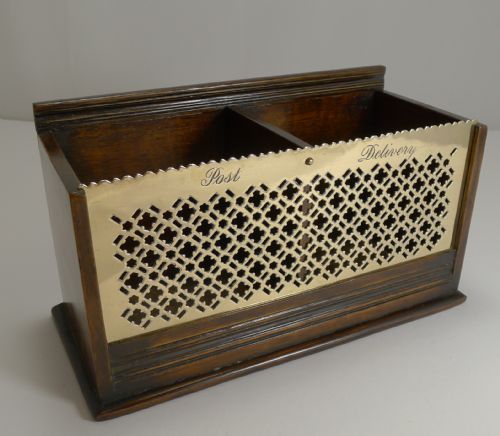 Antique English Oak and Brass Letter Box - Post & Delivery C.1880