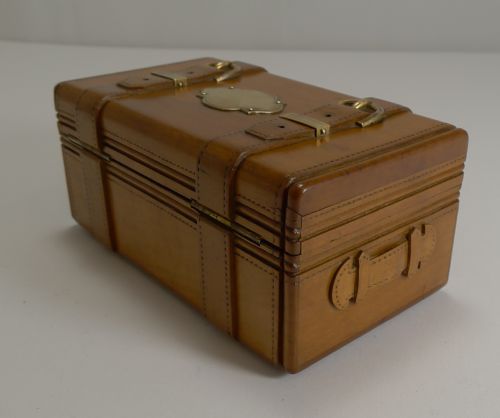 fig 1. Antique French Miniature Carved Fruitwood Trunk by Seugnot, Paris c.1880