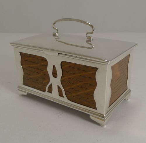 English Art Nouveau Oak and Sterling Silver Trinket Box by Deakin and Francis