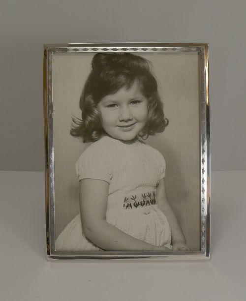 Elegant Engine Turned English Sterling Silver Photograph Frame -1915