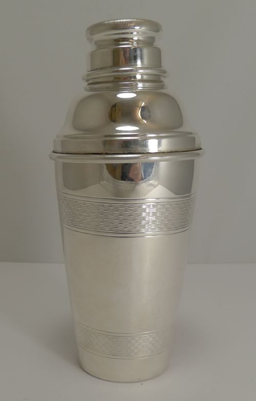 Vintage Art Deco Silver Plated Cocktail Shaker - Engine Turned Decoration C.1930