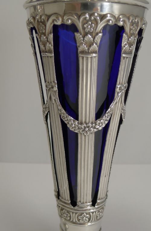 fig 1. Stunning Pair Antique English Sterling Silver Vases by Walker and Hall