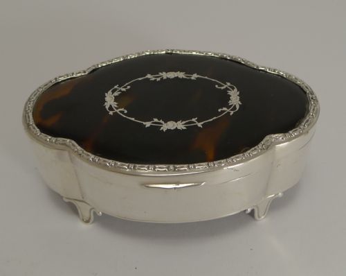 Antique English Silver and Tortoiseshell Jewellery Box - 1911