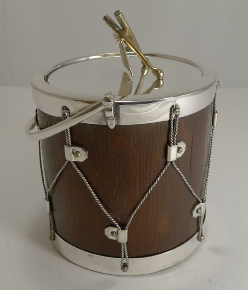 FABULOUS ANTIQUE ENGLISH OAK SILVER PLATED DRUM FORM BISCUIT BOX BARREL C1890 - ADDITIONAL PHOTO 1