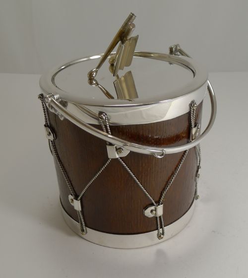 FABULOUS ANTIQUE ENGLISH OAK SILVER PLATED DRUM FORM BISCUIT BOX BARREL C1890 - ADDITIONAL PHOTO 2