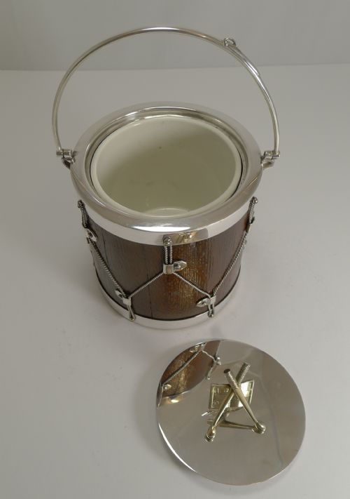 FABULOUS ANTIQUE ENGLISH OAK SILVER PLATED DRUM FORM BISCUIT BOX BARREL C1890 - ADDITIONAL PHOTO 5