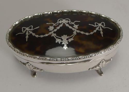 Pretty Antique Silver and Tortoiseshell Jewellery Box - 1914