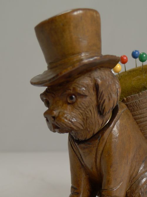 fig 1. Charming Novelty Black Forest Dog Pin Cushion and Thimble Case c.1890