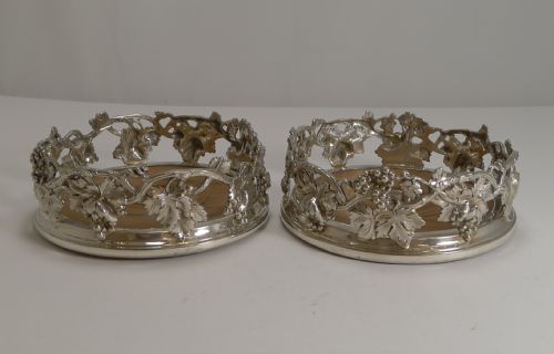 fig 1. Finest Pair Antique English Silver Plate Wine Coasters by Elkington - 1854