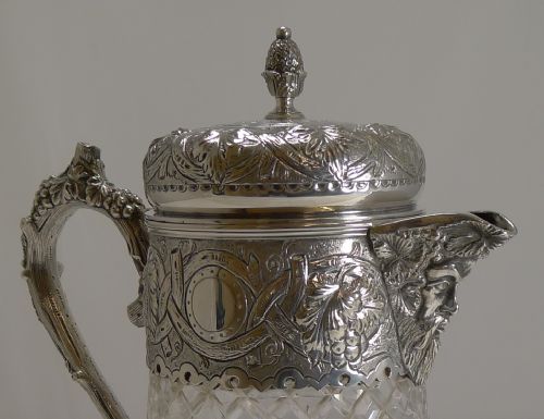 OUTSTANDING ANTIQUE ENGLISH CUT CRYSTAL AND SILVER PLATE WINE JUG C1880 - ADDITIONAL PHOTO 2