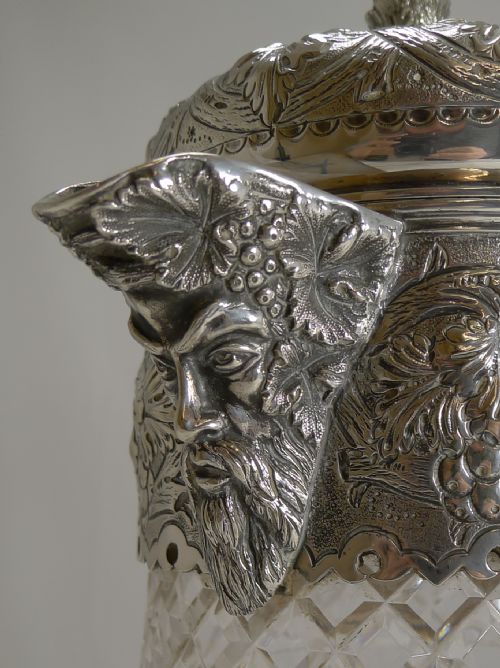 OUTSTANDING ANTIQUE ENGLISH CUT CRYSTAL AND SILVER PLATE WINE JUG C1880 - ADDITIONAL PHOTO 4