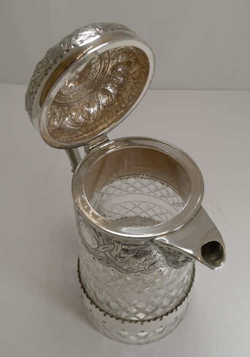 OUTSTANDING ANTIQUE ENGLISH CUT CRYSTAL AND SILVER PLATE WINE JUG C1880 - ADDITIONAL PHOTO 6