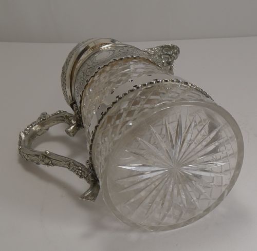 OUTSTANDING ANTIQUE ENGLISH CUT CRYSTAL AND SILVER PLATE WINE JUG C1880 - ADDITIONAL PHOTO 7