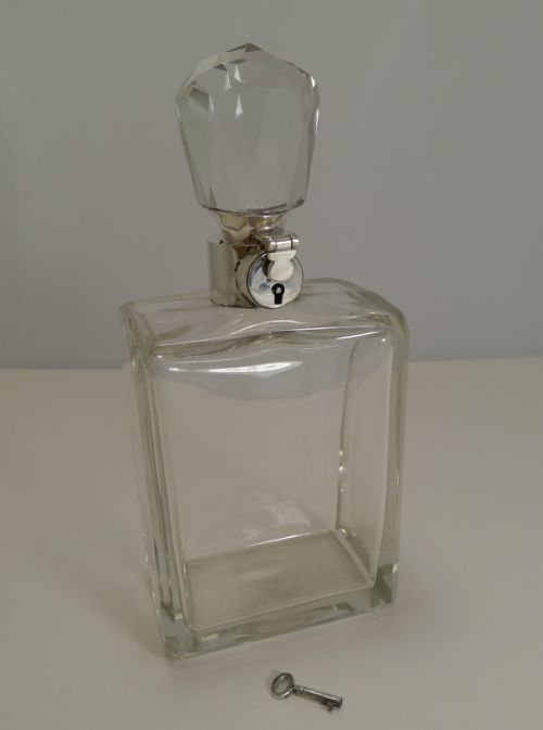 Art Deco Sterling Silver Lockable Decanter by Hukin and Heath - 1932
