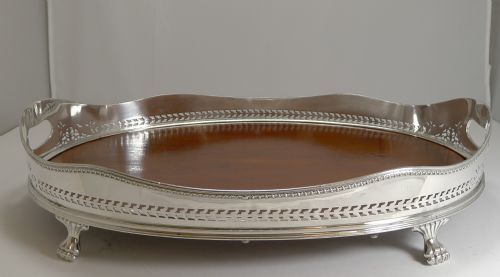 Fabulous Large Fruitwood and Silver Plate Tray - Selfridges, London C.1890