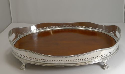 fig 1. Fabulous Large Fruitwood and Silver Plate Tray - Selfridges, London c.1890