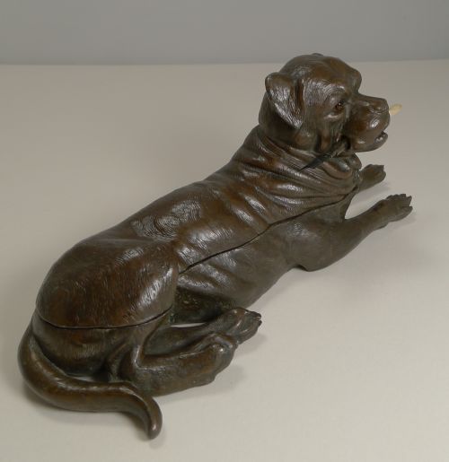 HANDSOME LARGE BULLMASTIFF TRIPLE INKWELL C1900 DOG - ADDITIONAL PHOTO 2
