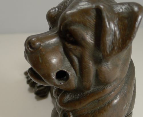 HANDSOME LARGE BULLMASTIFF TRIPLE INKWELL C1900 DOG - ADDITIONAL PHOTO 4