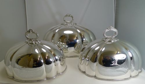 Magnificent Set Three Antique English Meat / Food Domes by Martin Hall & Co. C.1880