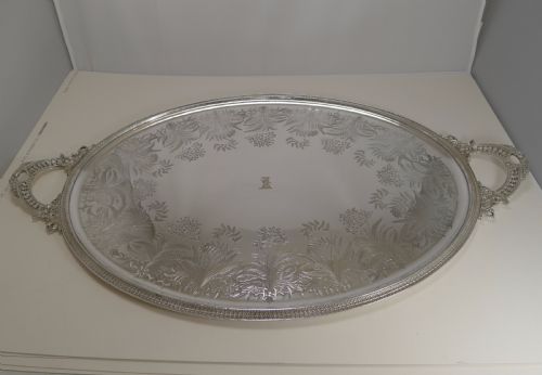 Grand Large Silver Plate Serving Tray - Ferns, by James Dixon & Sons C.1875