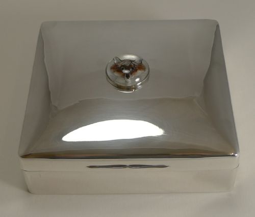 Antique English Sterling Silver Cigar Box - Large Fox Essex Crystal - 1913