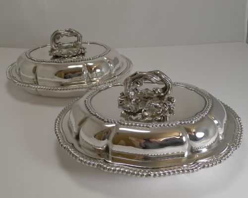 Pair of Antique English Entree Dishes by Elkington and Co. - 1862