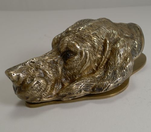 fig 1. Large Antique English Figural Brass Letter Clip - Dog - Spaniel c.1880