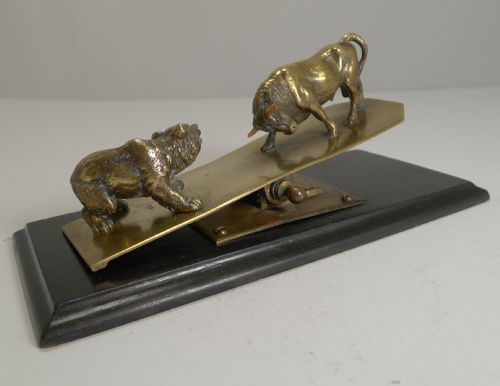 Large Antique English Bull and Bear Letter / Paper Clip C.1880