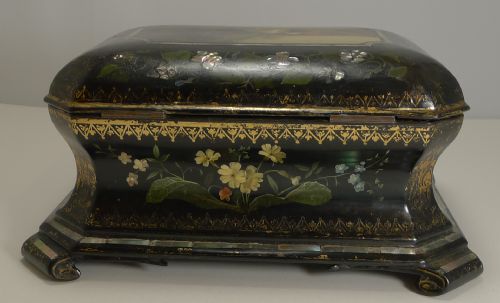 fig 3. Exquisite Jennens & Bettridge Jewellery Box c.1850 - Girl and Dog Painting