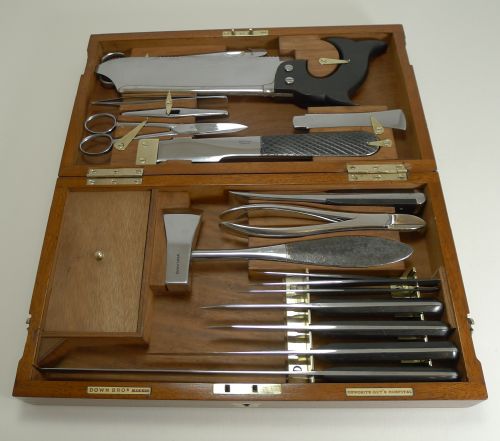 Mahogany and Brass Cased Down Brothers Surgeons Instruments C.1890
