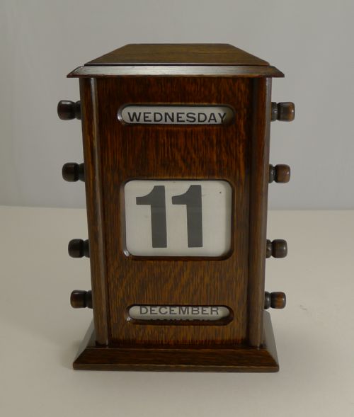 Antique English Oak Perpetual Desk Calendar C.1900