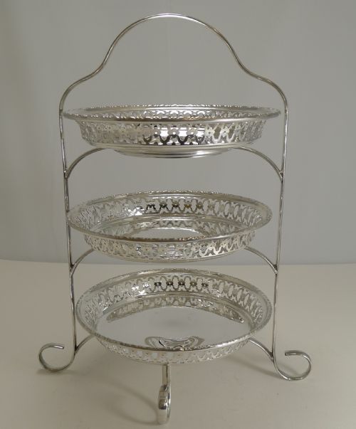 Stunning Antique English Cake Stand in Silver Plate C.1900