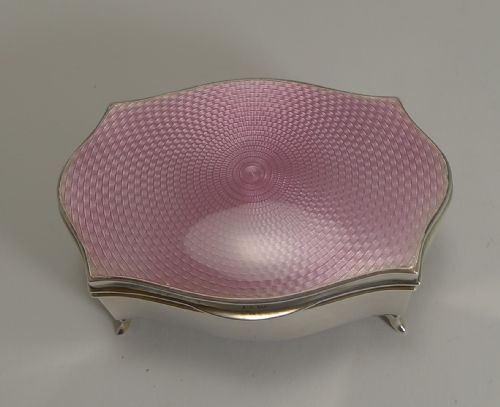 Silver and Pink Guilloche Enamel Jewellery Box by Asprey, London