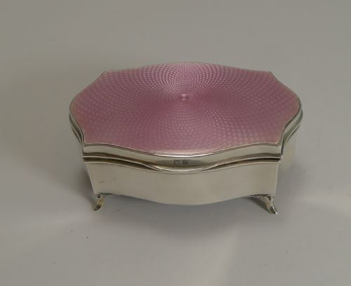fig 1. Silver and Pink Guilloche Enamel Jewellery Box by Asprey, London