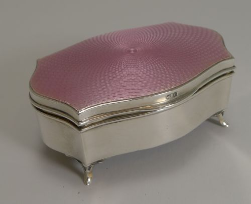 fig 2. Silver and Pink Guilloche Enamel Jewellery Box by Asprey, London