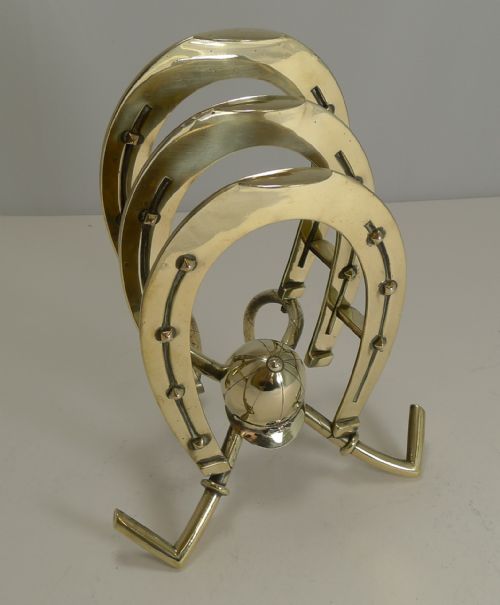 Large Antique English Brass Equestrian Letter or Stationery Holder C.1890
