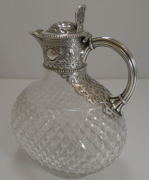 Victorian English Cut Crystal and Sterling Silver Claret / Wine Jug - 1863