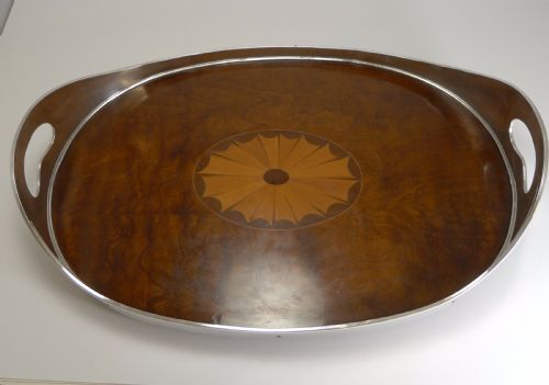 Grand Inlaid Tray with Fabulous Silver Plated Gallery C.1900