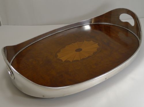 fig 1. Grand Inlaid Tray with Fabulous Silver Plated Gallery c.1900