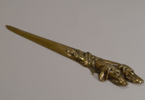 Antique English Novelty Letter Opener - Dogs with Glass Eyes