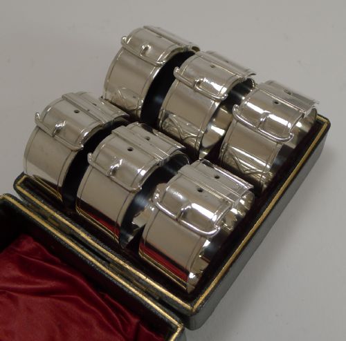 fig 1. Six Victorian Belt Buckle Napkin Rings c.1890 - Silver Plate