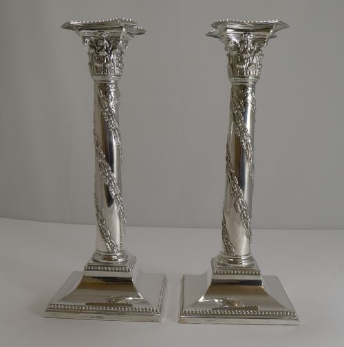 Pair Antique Scottish Silver Plated Candlesticks - Sorley Glasgow C.1890