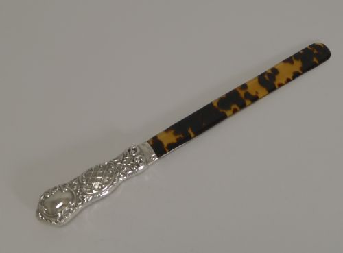 Antique English Tortoiseshell and Silver Paper Knife / Page Turner
