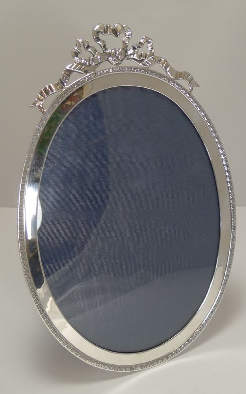 Large Antique English Sterling Silver Photograph Frame - Ribbon and Bow