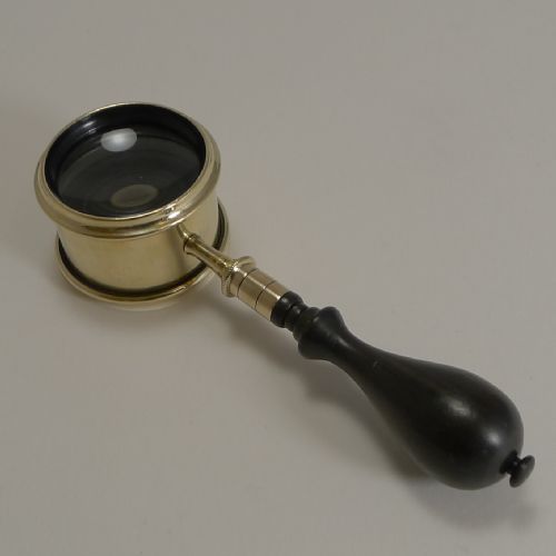 Unusual Antique English Brass and Ebony Magnifying Glass C.1880