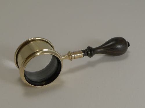 fig 1. Unusual Antique English Brass and Ebony Magnifying Glass c.1880