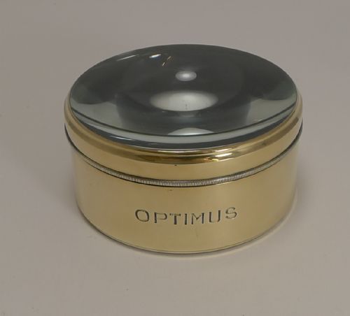 Large English Antique Brass Desk Magnifying Glass / Paperweight - Optimus Lens