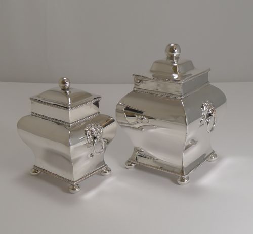 Unusual Pair Antique English Silver Plated Graduated Tea Caddies C.1890